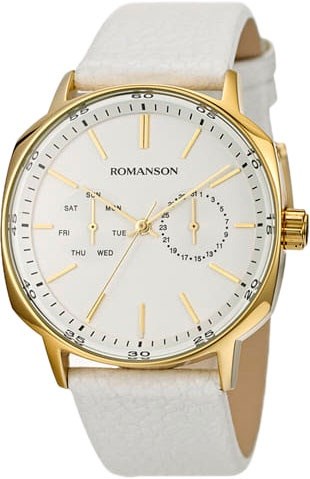 Мужские  часы с белым ремешком - Romanson TL 1204B MG(WH)