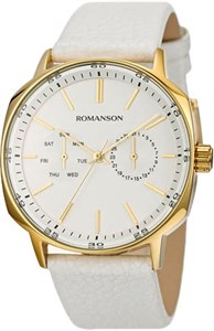 Мужские  часы с белым ремешком - Romanson TL 1204B MG(WH)
